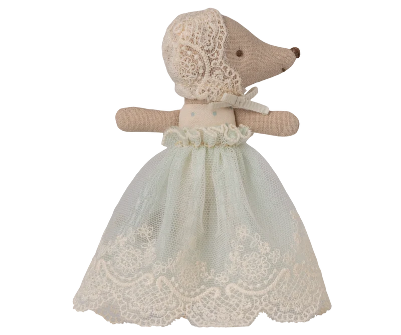 Maileg Baby Mouse in gown - Mint