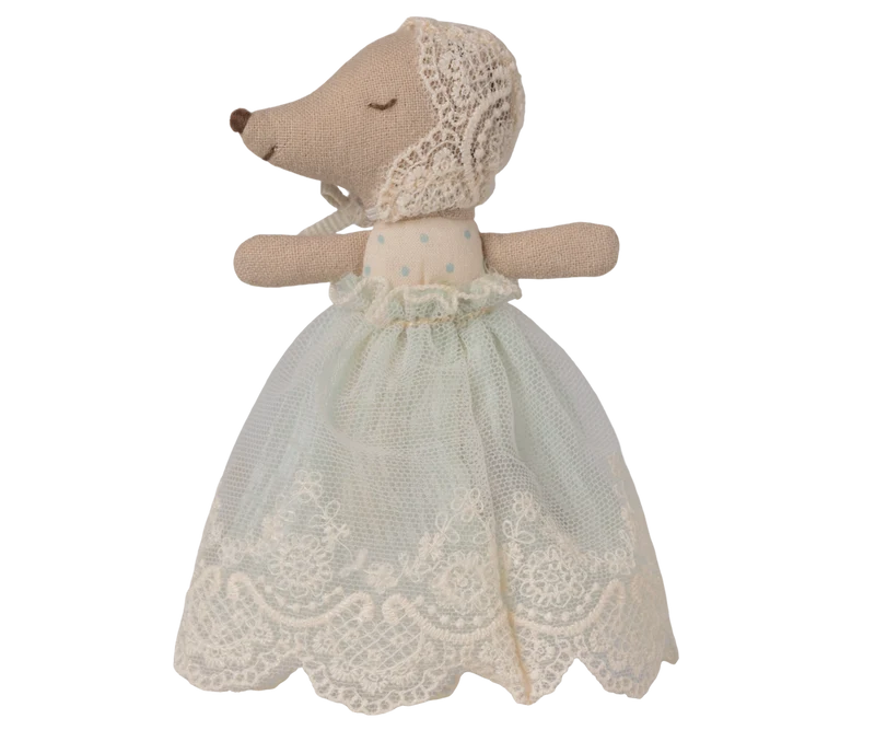 Maileg Baby Mouse in gown - Mint