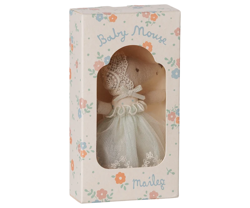 Maileg Baby Mouse in gown - Mint