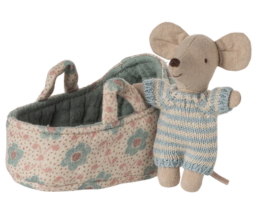 Maileg Baby mouse in carrying cot - Blue
