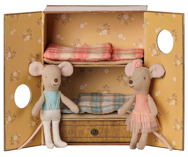 Maileg Ballet mice in dance studio, Little sister and brother