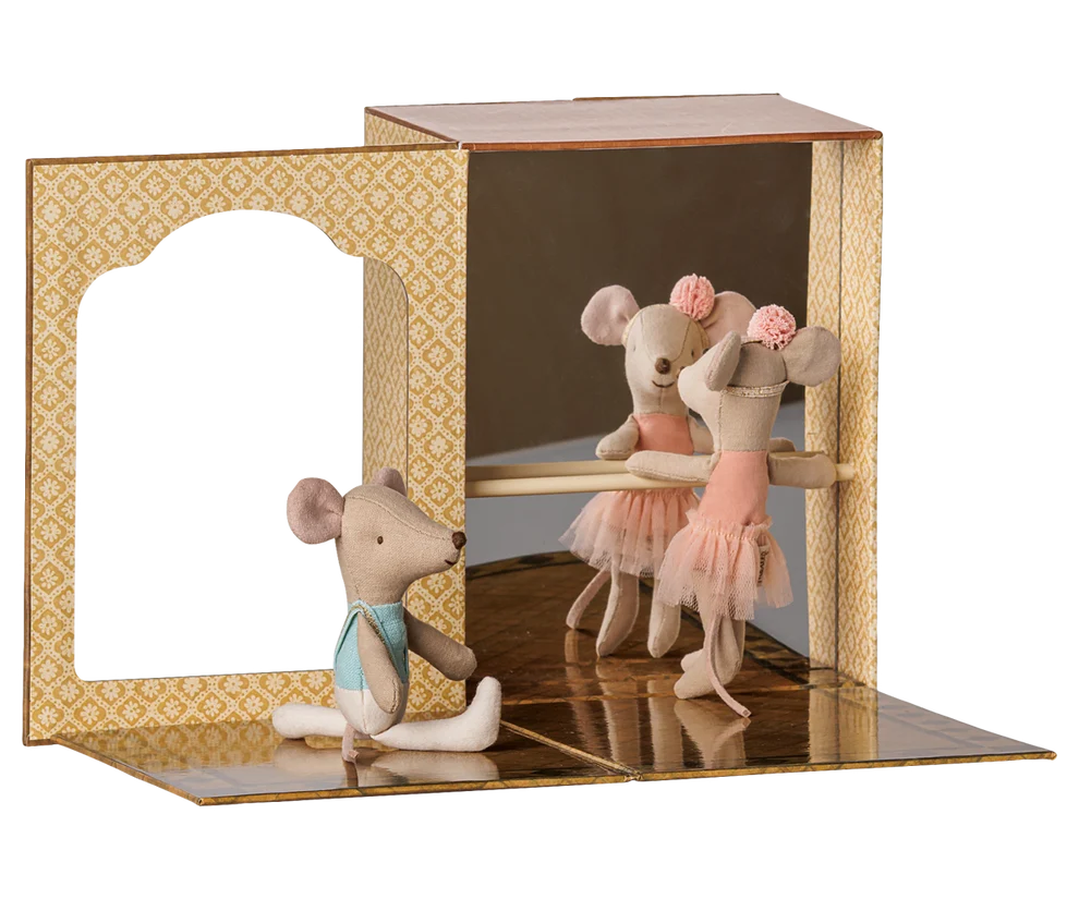 Maileg Ballet mice in dance studio, Little sister and brother