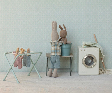 Maileg Rabbit, Micro - Brown - Blue knitted suit