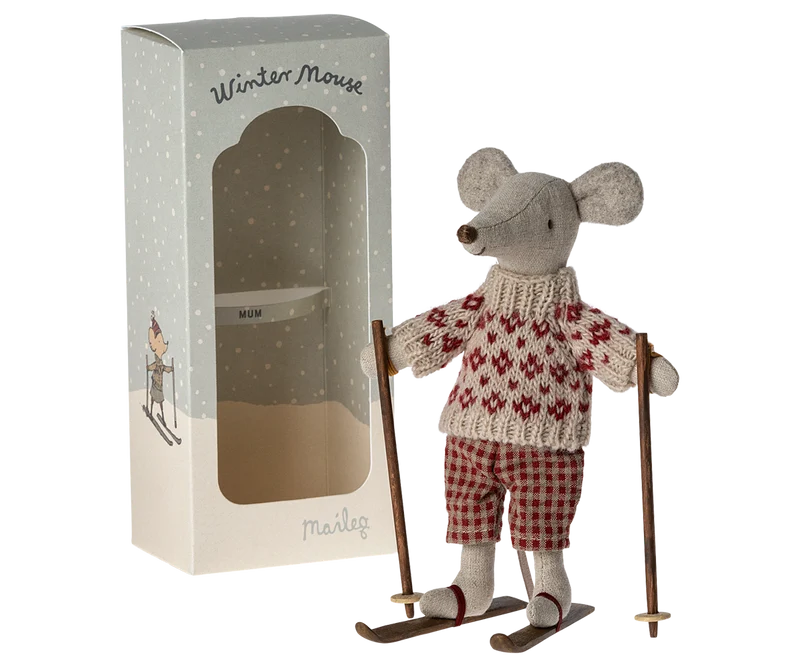 Maileg Winter Mouse w Ski Mum