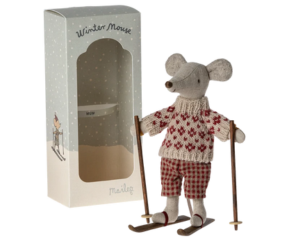 Maileg Winter Mouse w Ski Mum