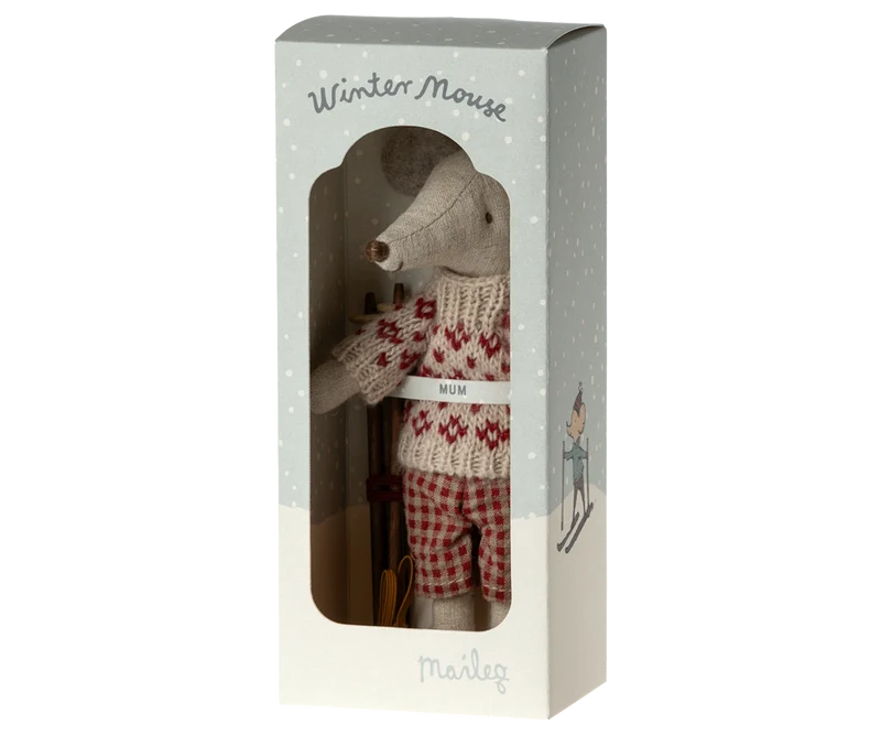 Maileg Winter Mouse w Ski Mum