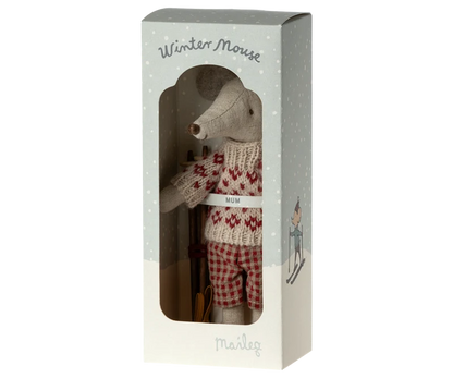 Maileg Winter Mouse w Ski Mum