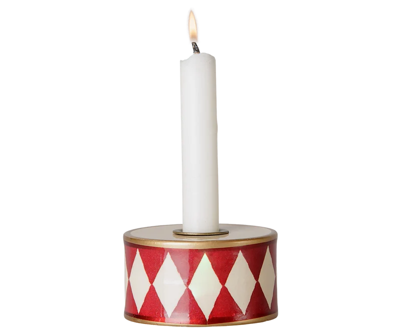 Maileg Candle holder, Drum - Off white/Red